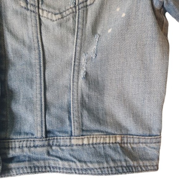 Size L 12 Designer Cropped Distressed Denim & Lace Jacket - Picture 8 of 15